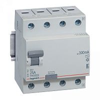 Выключатель дифференциальный (УЗО) RX3 4п 25А 300мА тип AC | код. 402070 |  Legrand